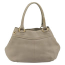 PRADA Hand Bag Leather Beige Gold Tone Auth 195487-3