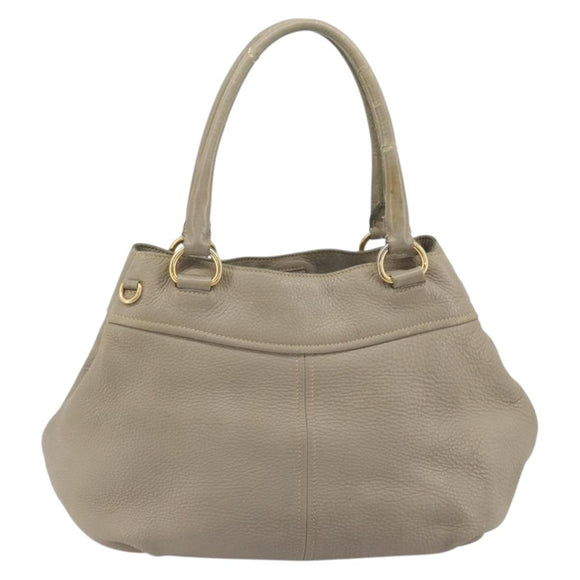 PRADA Hand Bag Leather Beige Gold Tone Auth 195487