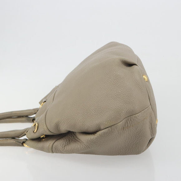 PRADA Hand Bag Leather Beige Gold Tone Auth 195487