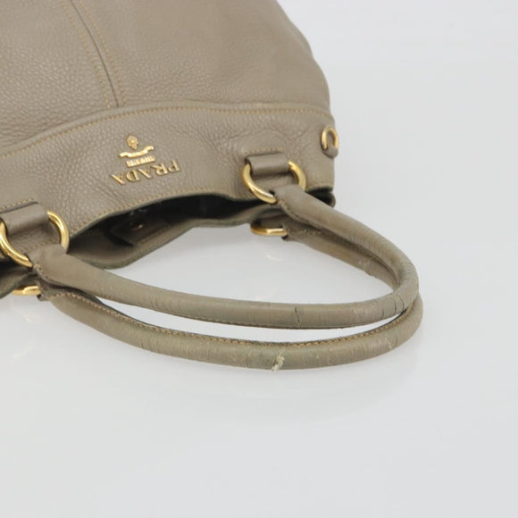 PRADA Hand Bag Leather Beige Gold Tone Auth 195487