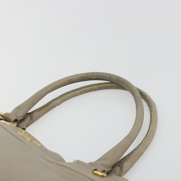 PRADA Hand Bag Leather Beige Gold Tone Auth 195487