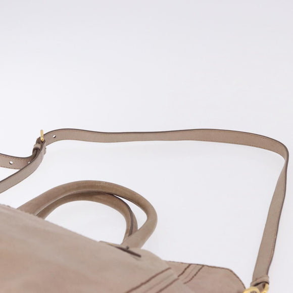 PRADA Hand Bag Leather 2way Beige Gold Tone Auth 195488