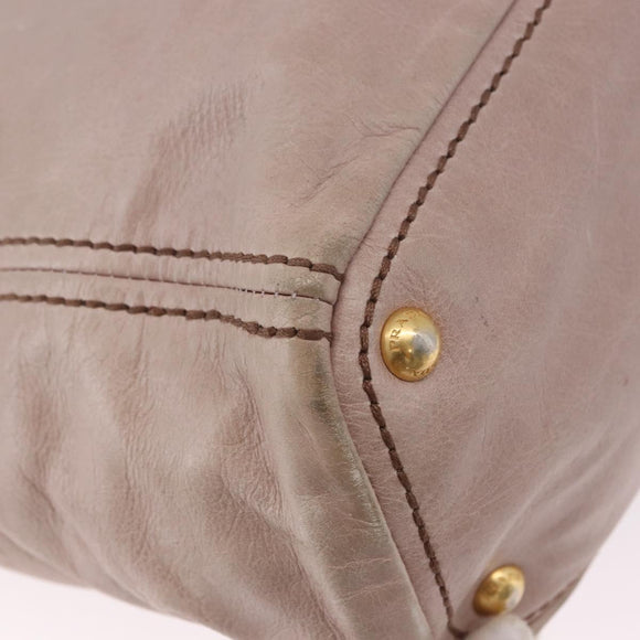 PRADA Hand Bag Leather 2way Beige Gold Tone Auth 195488