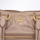 PRADA Hand Bag Leather 2way Beige Gold Tone Auth 195488-18