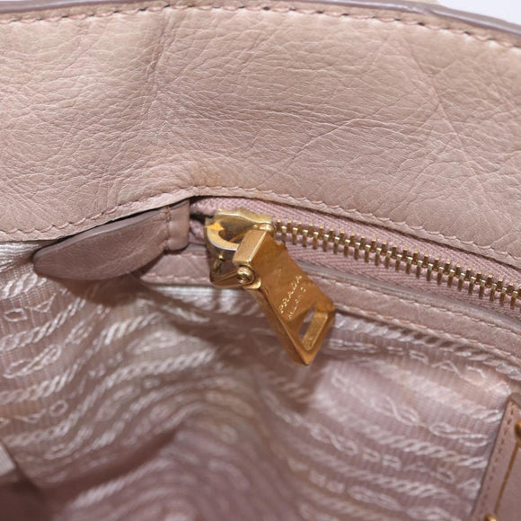 PRADA Hand Bag Leather 2way Beige Gold Tone Auth 195488