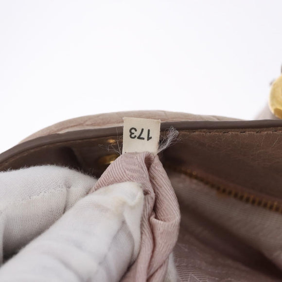 PRADA Hand Bag Leather 2way Beige Gold Tone Auth 195488