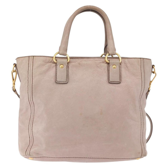 PRADA Hand Bag Leather 2way Beige Gold Tone Auth 195488