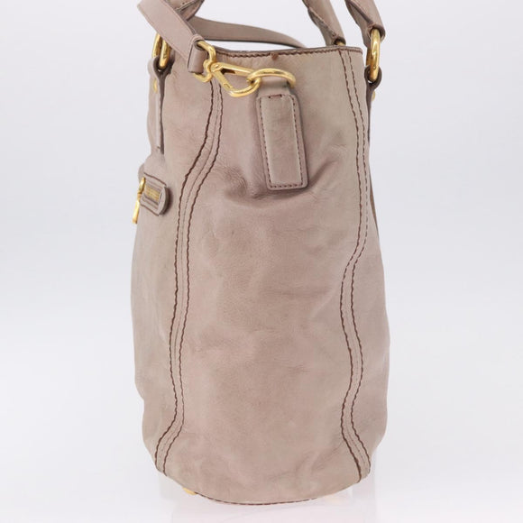 PRADA Hand Bag Leather 2way Beige Gold Tone Auth 195488