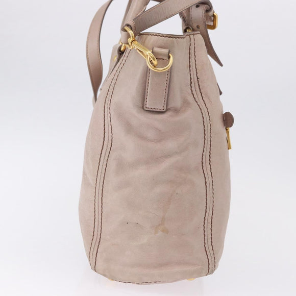 PRADA Hand Bag Leather 2way Beige Gold Tone Auth 195488