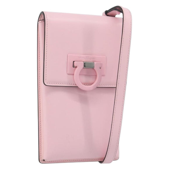 Salvatore Ferragamo Gancini Shoulder Bag Leather Pink Silver Auth 195490A