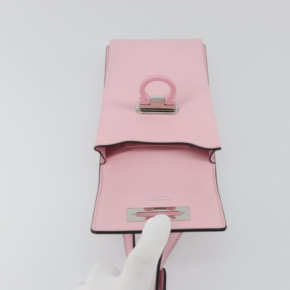 Salvatore Ferragamo Gancini Shoulder Bag Leather Pink Silver Auth 195490A