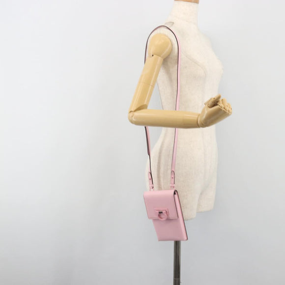 Salvatore Ferragamo Gancini Shoulder Bag Leather Pink Silver Auth 195490A