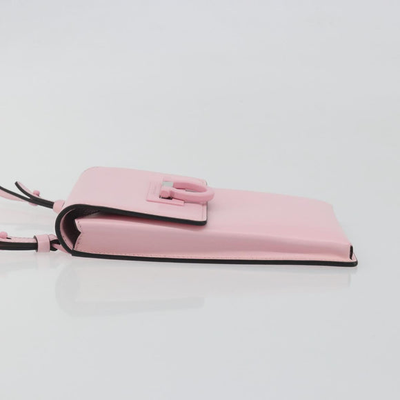 Salvatore Ferragamo Gancini Shoulder Bag Leather Pink Silver Auth 195490A