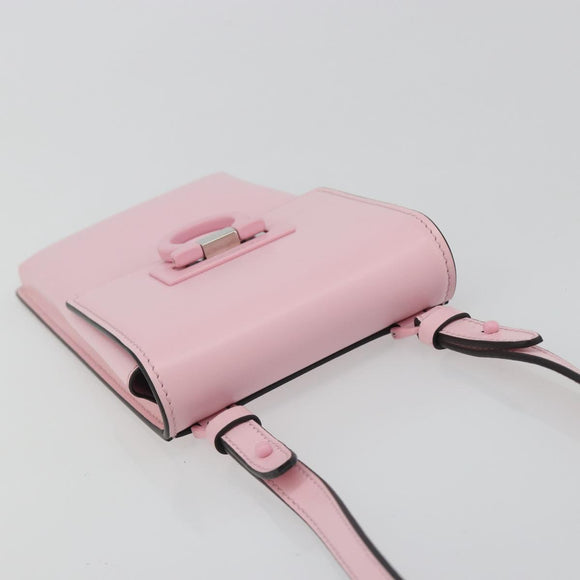 Salvatore Ferragamo Gancini Shoulder Bag Leather Pink Silver Auth 195490A