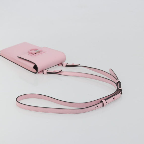 Salvatore Ferragamo Gancini Shoulder Bag Leather Pink Silver Auth 195490A