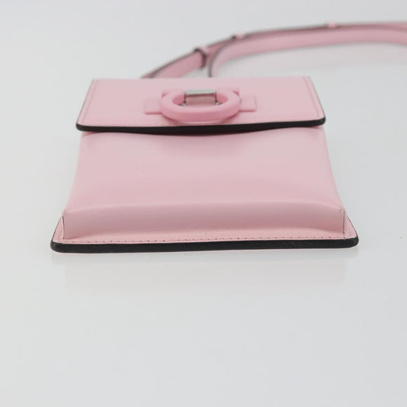 Salvatore Ferragamo Gancini Shoulder Bag Leather Pink Silver Auth 195490A