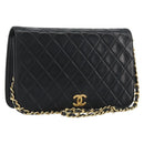 CHANEL Matelasse Chain Shoulder Bag Lamb Skin Black Gold Tone CC Auth 195492-1