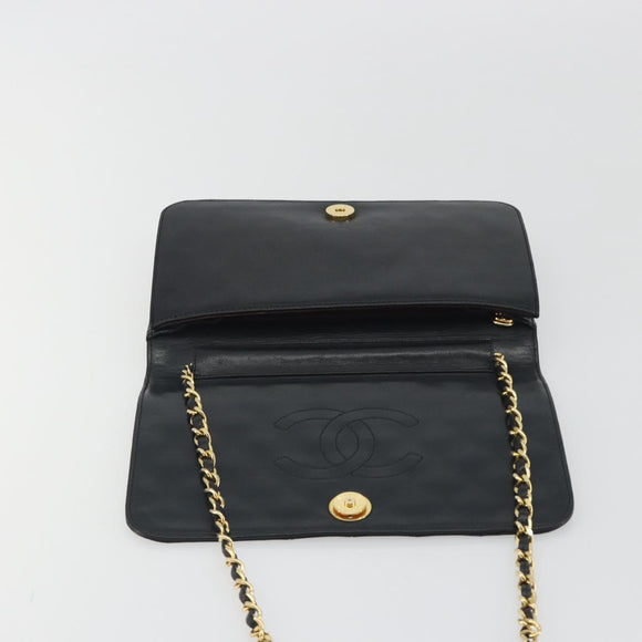 CHANEL Matelasse Chain Shoulder Bag Lamb Skin Black Gold Tone CC Auth 195492