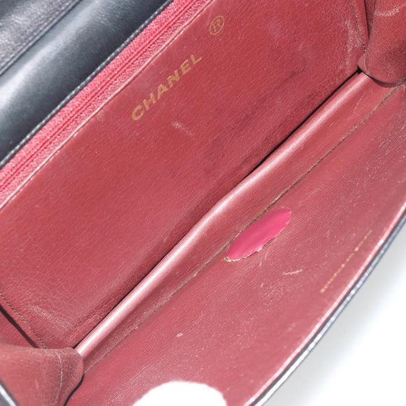 CHANEL Matelasse Chain Shoulder Bag Lamb Skin Black Gold Tone CC Auth 195492