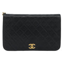 CHANEL Matelasse Chain Shoulder Bag Lamb Skin Black Gold Tone CC Auth 195492-2