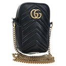 GUCCI GG Marmont Chain Shoulder Bag Leather Black Gold Tone 598597 Auth 195493V-1
