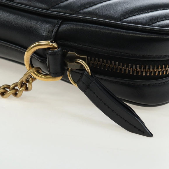GUCCI GG Marmont Chain Shoulder Bag Leather Black Gold Tone 598597 Auth 195493V