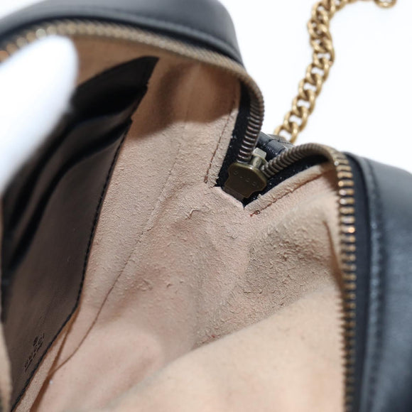 GUCCI GG Marmont Chain Shoulder Bag Leather Black Gold Tone 598597 Auth 195493V