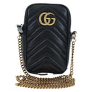 GUCCI GG Marmont Chain Shoulder Bag Leather Black Gold Tone 598597 Auth 195493V-13