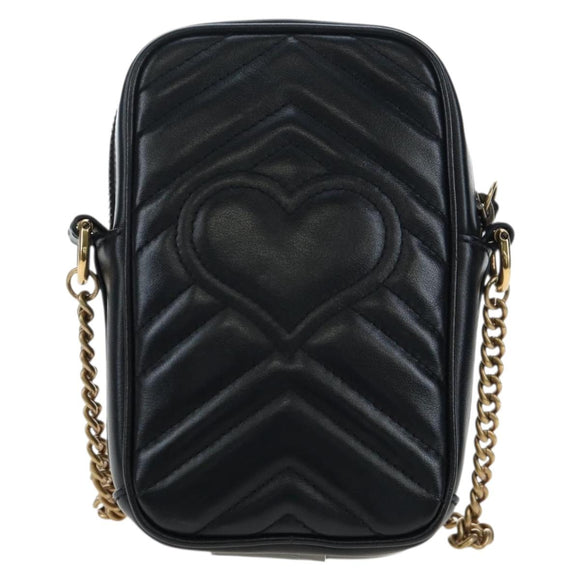 GUCCI GG Marmont Chain Shoulder Bag Leather Black Gold Tone 598597 Auth 195493V