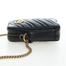 GUCCI GG Marmont Chain Shoulder Bag Leather Black Gold Tone 598597 Auth 195493V-3