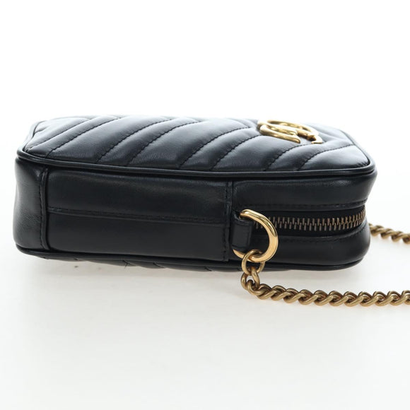 GUCCI GG Marmont Chain Shoulder Bag Leather Black Gold Tone 598597 Auth 195493V