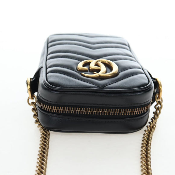 GUCCI GG Marmont Chain Shoulder Bag Leather Black Gold Tone 598597 Auth 195493V