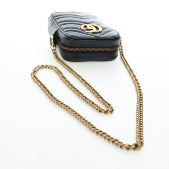 GUCCI GG Marmont Chain Shoulder Bag Leather Black Gold Tone 598597 Auth 195493V