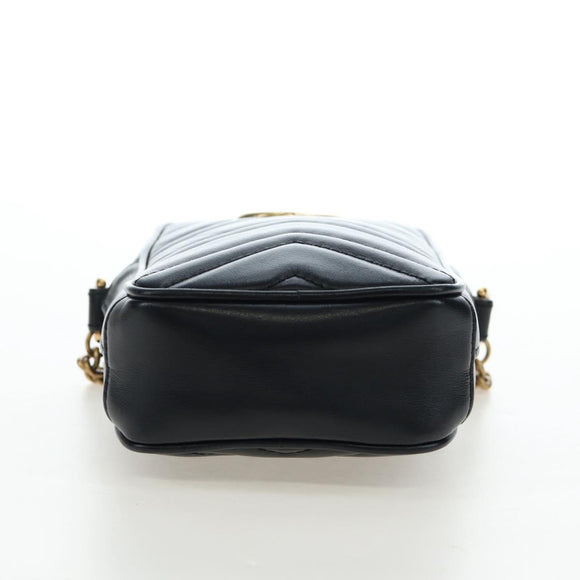 GUCCI GG Marmont Chain Shoulder Bag Leather Black Gold Tone 598597 Auth 195493V