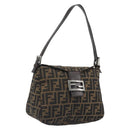 FENDI Zucca Canvas Mamma Baguette Shoulder Bag Brown Silver Auth 195494V-1