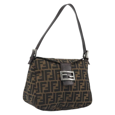 FENDI Zucca Canvas Mamma Baguette Shoulder Bag Brown Silver Auth 195494V