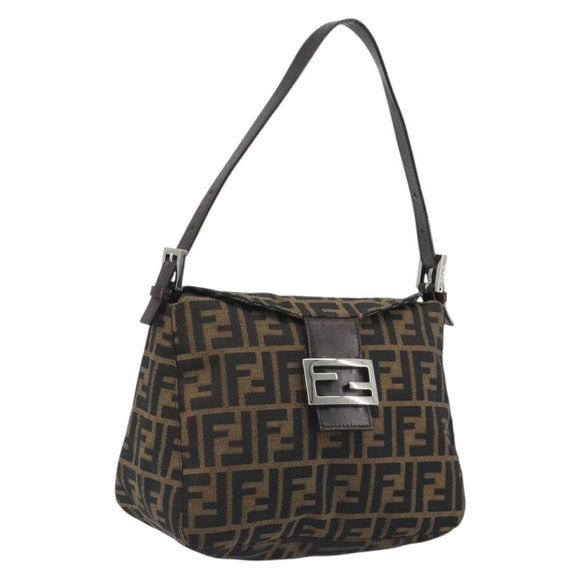 FENDI Zucca Canvas Mamma Baguette Shoulder Bag Brown Silver Auth 195494V
