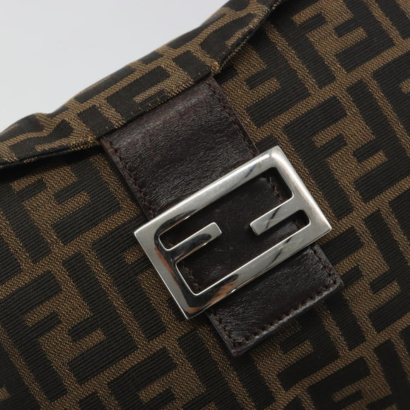 FENDI Zucca Canvas Mamma Baguette Shoulder Bag Brown Silver Auth 195494V