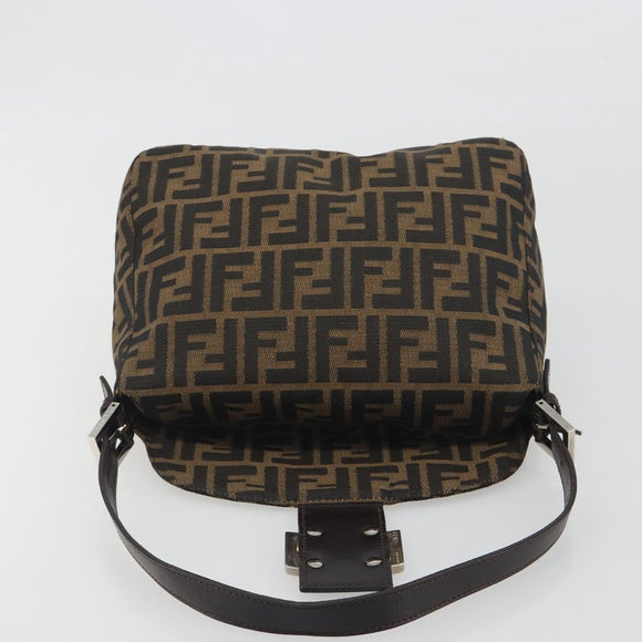 FENDI Zucca Canvas Mamma Baguette Shoulder Bag Brown Silver Auth 195494V