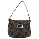 FENDI Zucca Canvas Mamma Baguette Shoulder Bag Brown Silver Auth 195494V-13