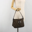 FENDI Zucca Canvas Mamma Baguette Shoulder Bag Brown Silver Auth 195494V-25