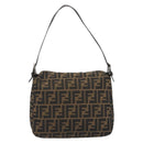 FENDI Zucca Canvas Mamma Baguette Shoulder Bag Brown Silver Auth 195494V-2