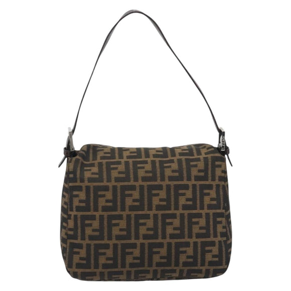 FENDI Zucca Canvas Mamma Baguette Shoulder Bag Brown Silver Auth 195494V