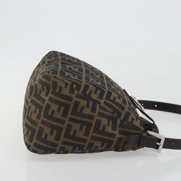 FENDI Zucca Canvas Mamma Baguette Shoulder Bag Brown Silver Auth 195494V