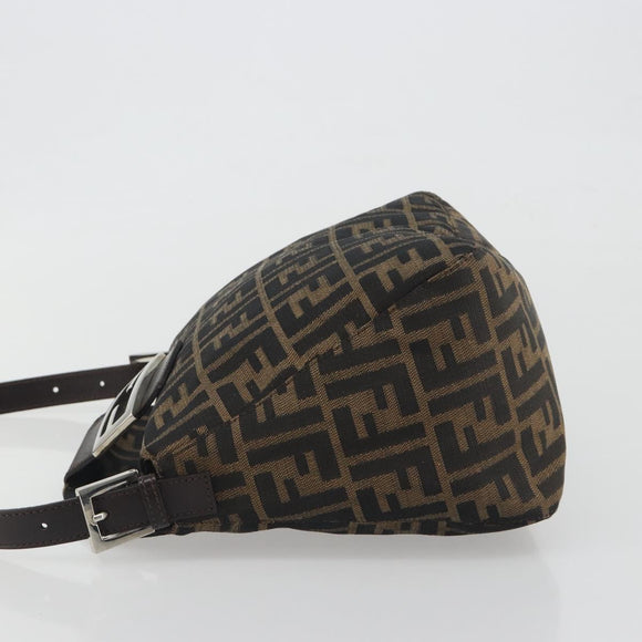 FENDI Zucca Canvas Mamma Baguette Shoulder Bag Brown Silver Auth 195494V