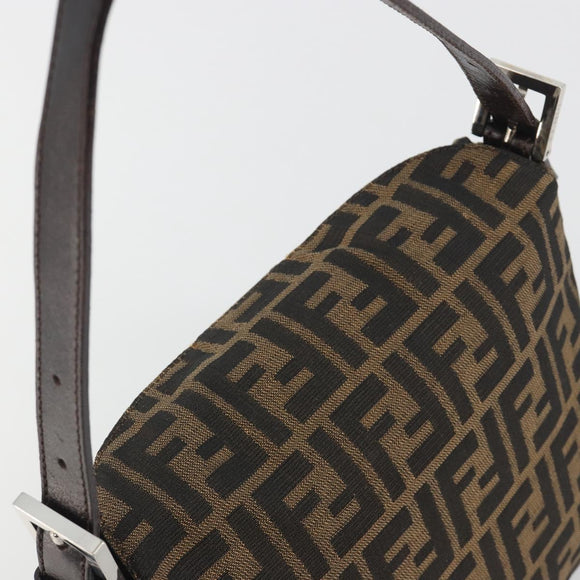 FENDI Zucca Canvas Mamma Baguette Shoulder Bag Brown Silver Auth 195494V