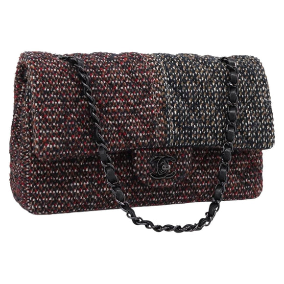 CHANEL Chain Matelasse25 Shoulder Bag Tweed Multicolor CC Auth 195503SAM