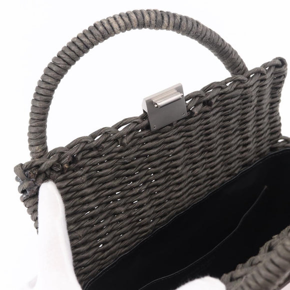 CHANEL Hand Bag Straw Gray Silver CC Auth 195504SM