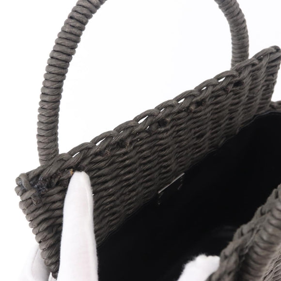 CHANEL Hand Bag Straw Gray Silver CC Auth 195504SM