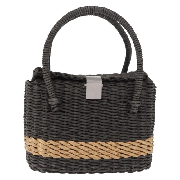 CHANEL Hand Bag Straw Gray Silver CC Auth 195504SM